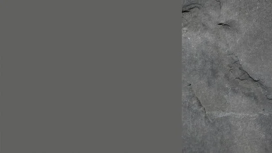 Farbkachel in gussgrau, daneben ein farblich passendes Bild von einer Steinoberfläche