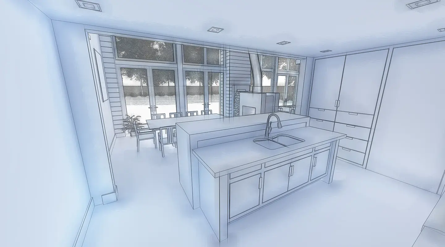 3D-Rendering einer modernen Küche